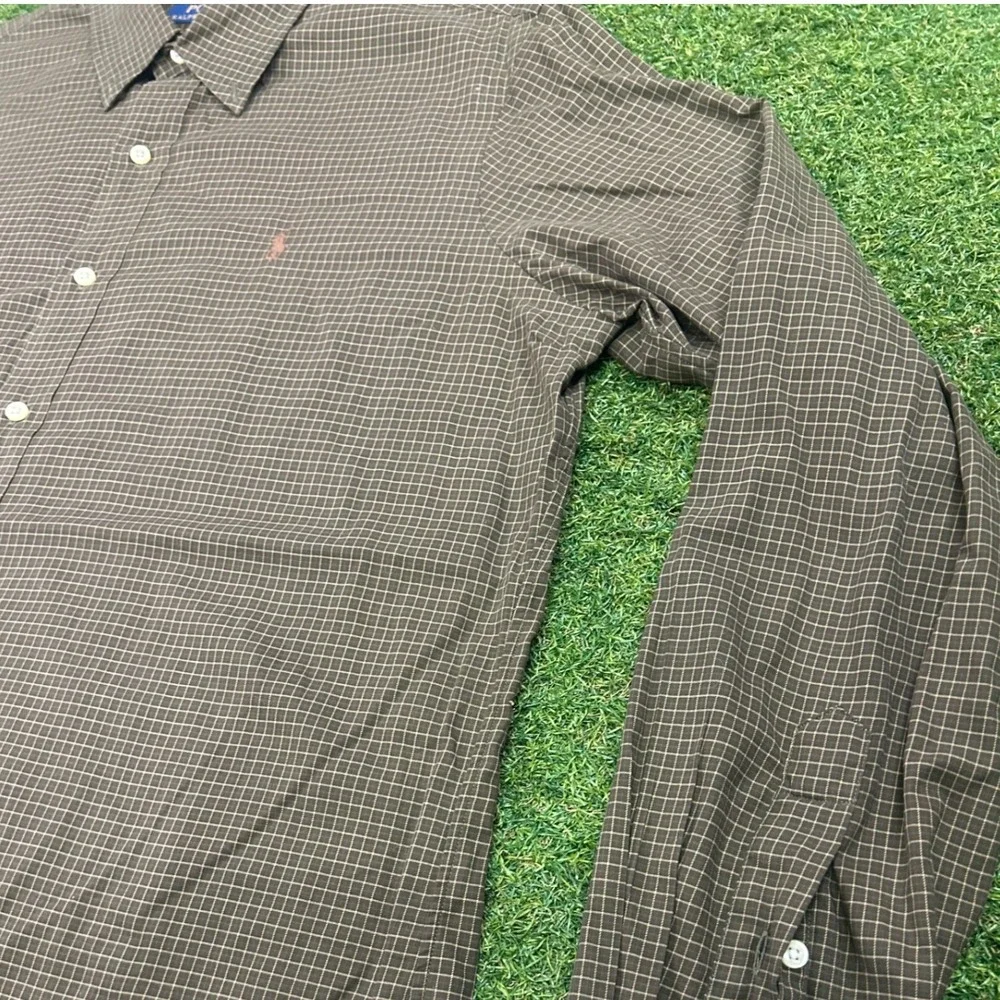 Polo Ralph Lauren Mens Brown Check Long Sleeve Button Down Shirt Classic Fit L‎